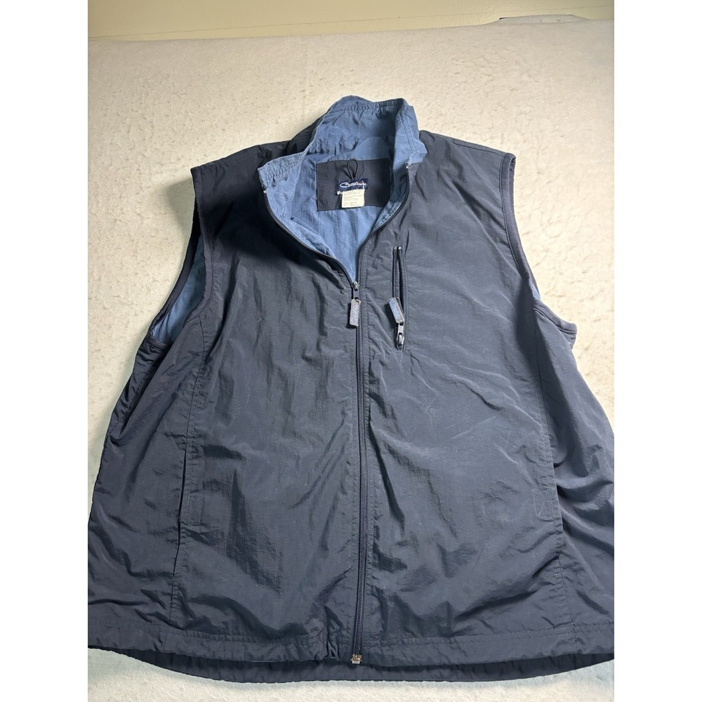 Vintage Catalina‎ Women's Navy Blue Nylon Full Zip Lined Vest Size XL Pockets